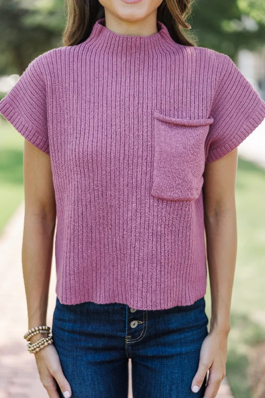 Open Your Mind Mauve Pink Short Sleeve Sweater