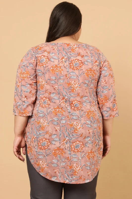 Authentic Handblock Printed Earthen Pink Top