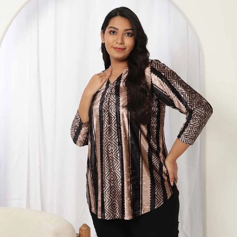 Black Beige Stripe Velvet Top