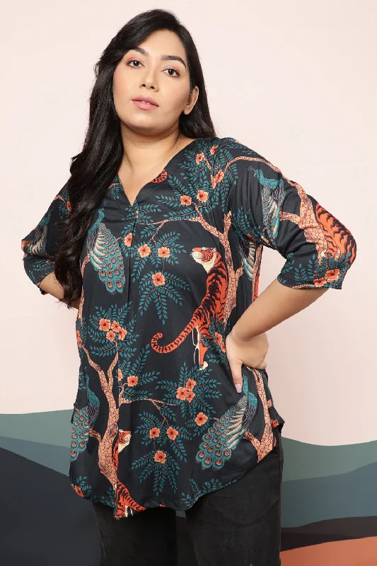 Plus Size Jungle Print Centre Pleat Top