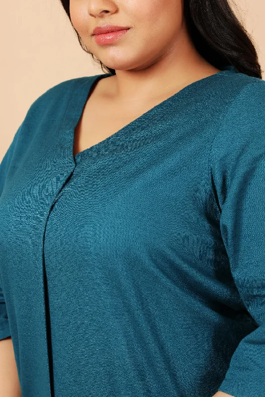 Teal Cotton Linen Centre Pleat Top