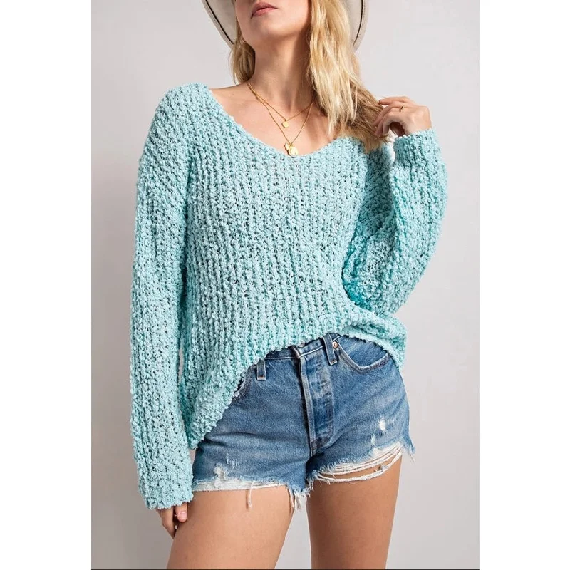 Popcorn Knit Boat Neck Pullover