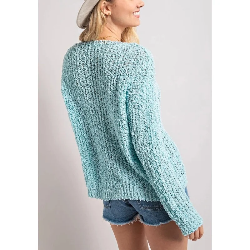 Popcorn Knit Boat Neck Pullover