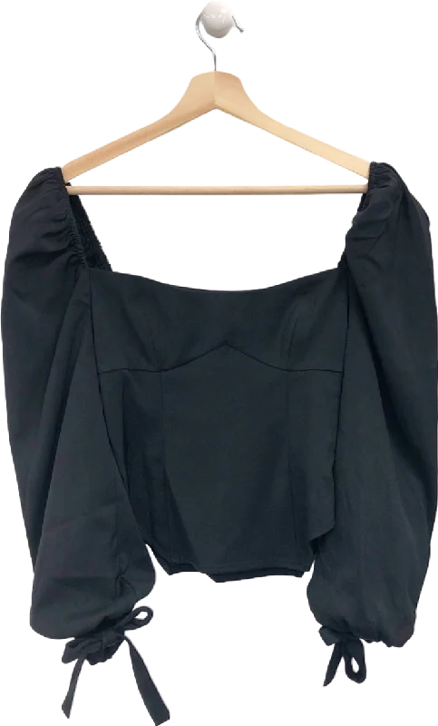 Pretty Lavish Black Duchess Balloon Sleeve Blouse UK 6