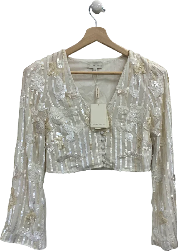 Pretty Lavish Ivory Cannes Sequin Floral Cropped Blouse UK 8