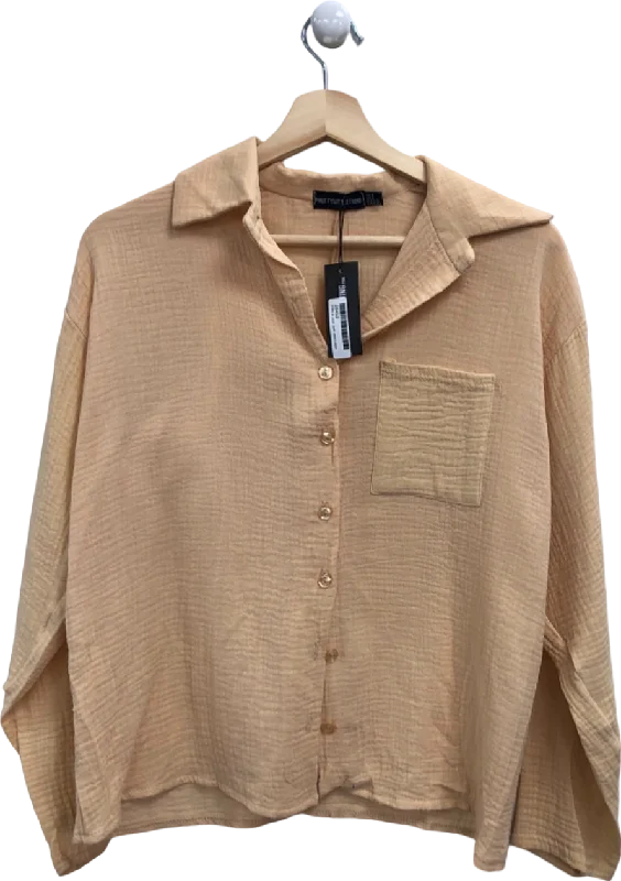 PrettyLittleThing Beige Casual Button-Down Shirt UK 4