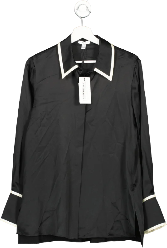 REISS Black Murphy Tipped Silk Shirt UK 12