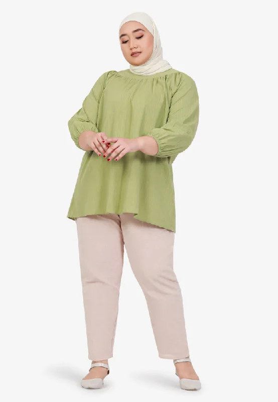 Babetta Round Neck Textured Cotton Blouse - Light Green