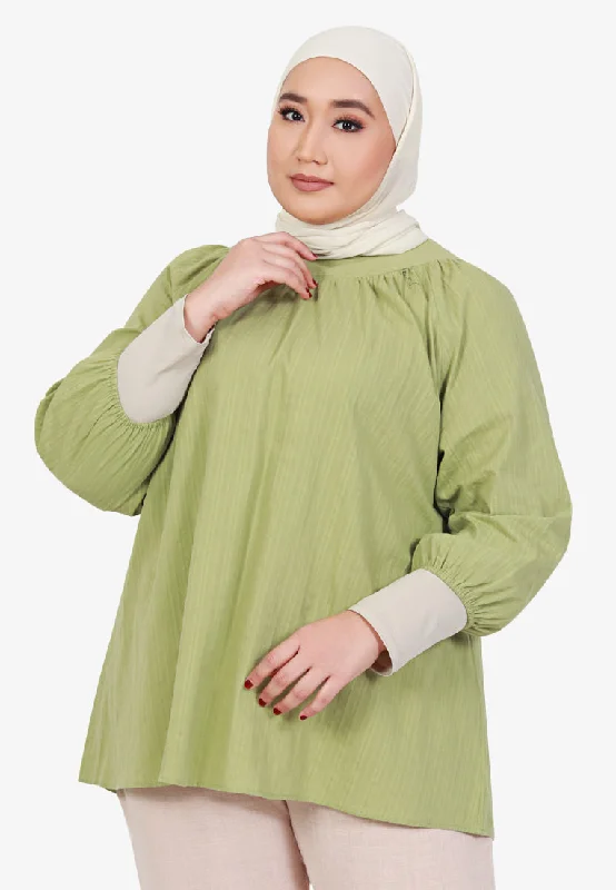 Babetta Round Neck Textured Cotton Blouse - Light Green