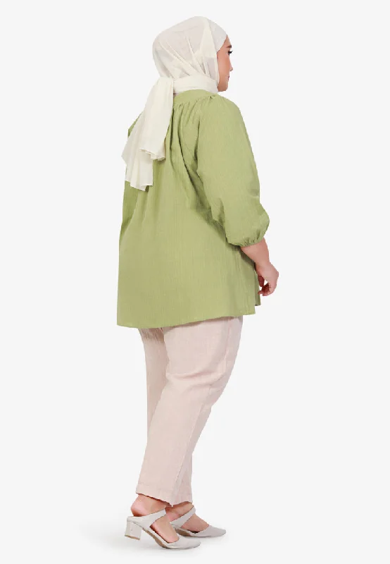 Babetta Round Neck Textured Cotton Blouse - Light Green