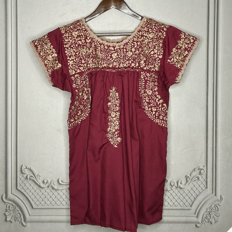 San Antonino Mexican Blouse - Short Sleeve Maroon