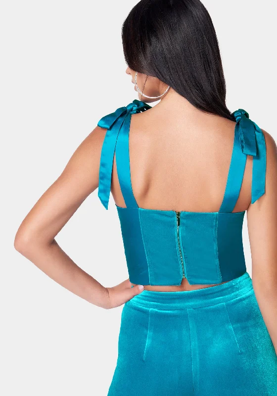 Satin Combo Velour Bustier Top