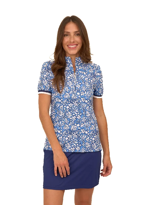 Seaside Floral Short Sleeve Collared 1/4 Zip