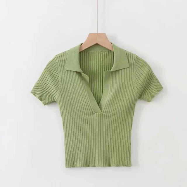 Amy Fashion - Vintage Clothes Ribbed Solid T-shirt