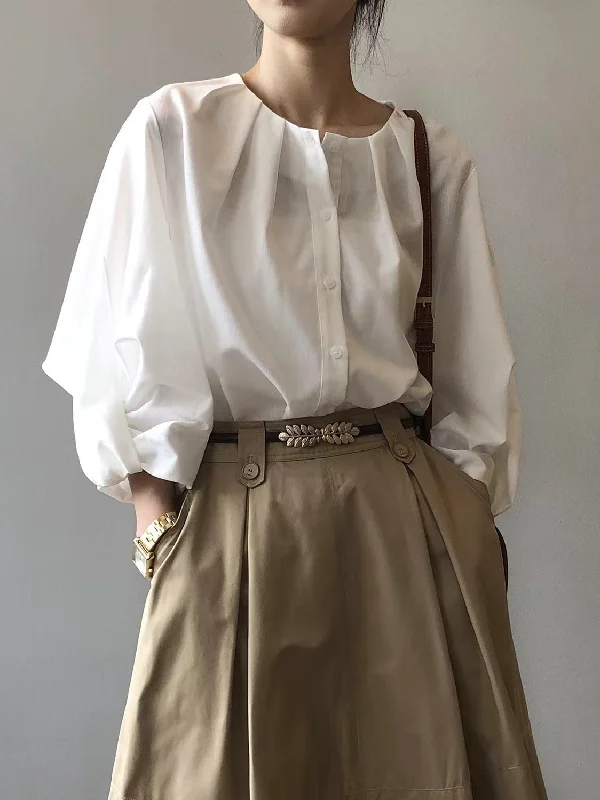 Simple Lantern Sleeve Shirt Blouse