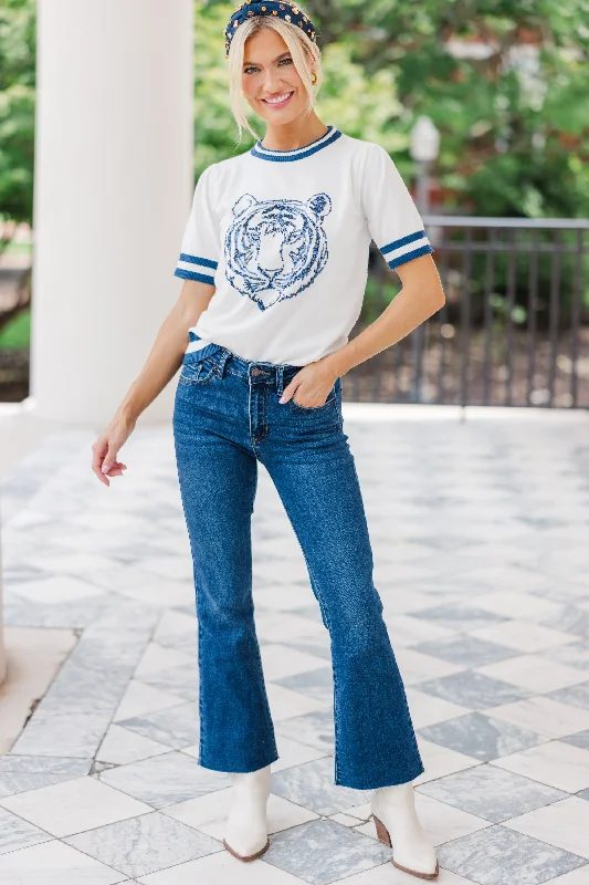 Stay In Character White/Navy Tiger Sweater