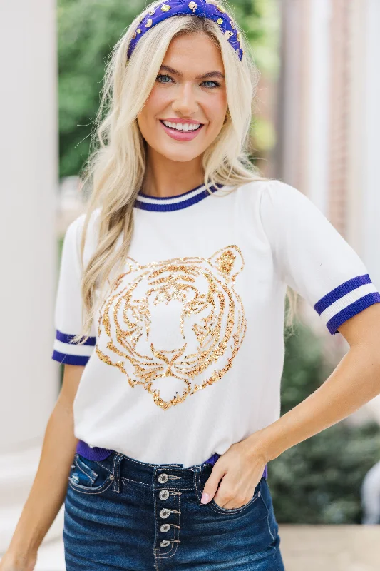 Stay In Character White/Purple Tiger Sweater