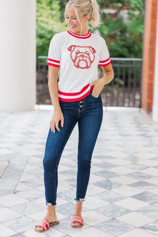 Stay In Character White/Red Bulldog Sweater