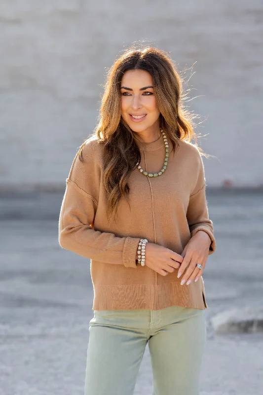 Stitch Accented Side Slit Sweater