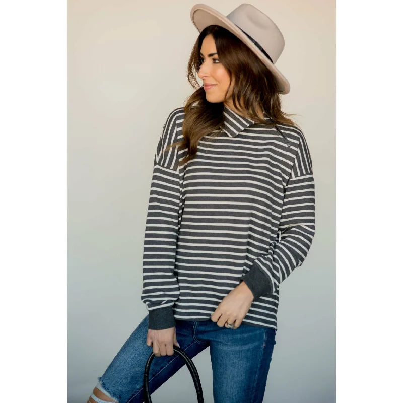 Knit Stripe Neck Zipper Sweater