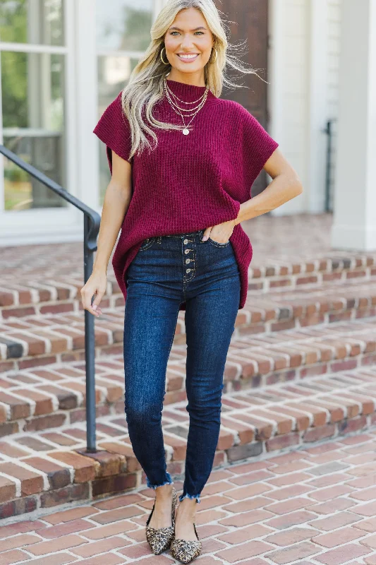 The Slouchy Burgundy Red Short Sleeve Sweater