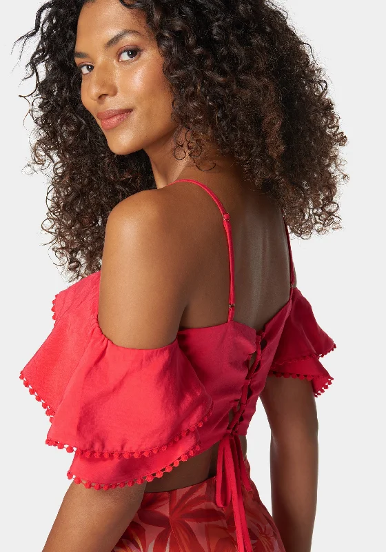 Tie Back Ruffle Trim Detail Top