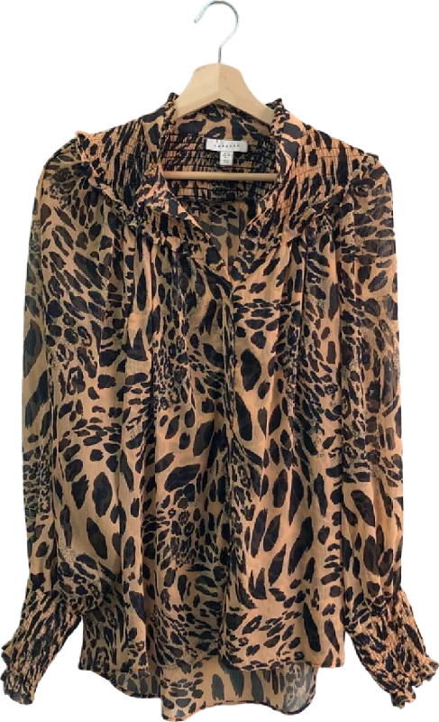 Topshop Brown Leopard Print Sheer Blouse UK 10