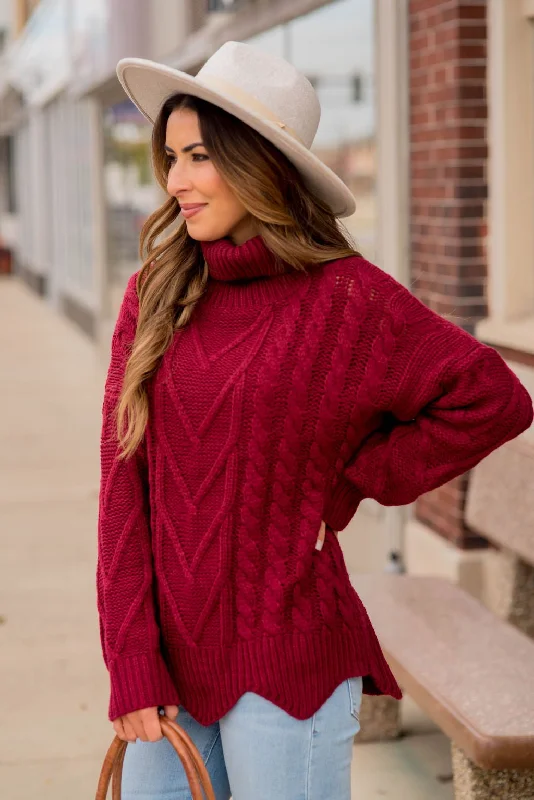 Turtle Neck Scalloped Bottom Sweater