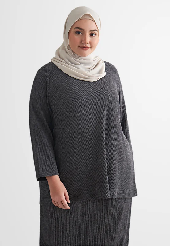 Wafah Long Sleeves Waffle Top - Dark Grey