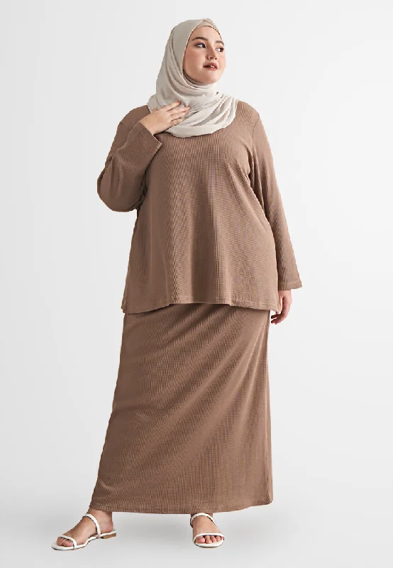 Wafah Long Sleeves Waffle Top - Coco Brown