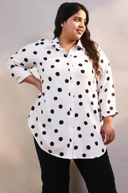 White Polka Cotton Linen Shirt