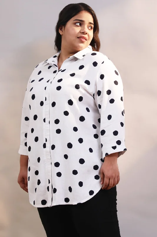 White Polka Cotton Linen Shirt