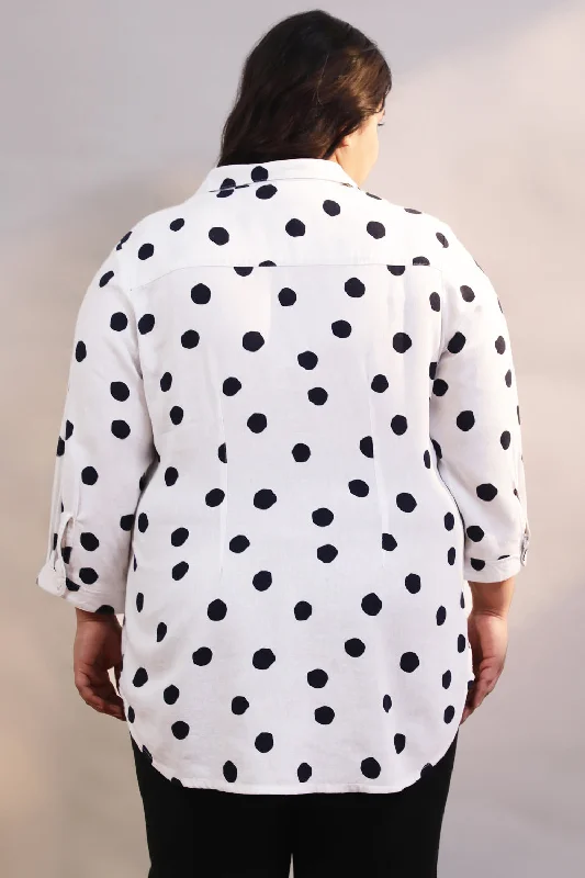 White Polka Cotton Linen Shirt