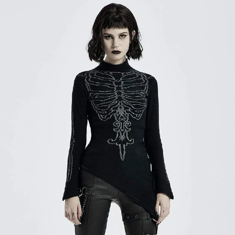 Women's Gothic Skull Black Asymmetric Sweater Halloween Costume