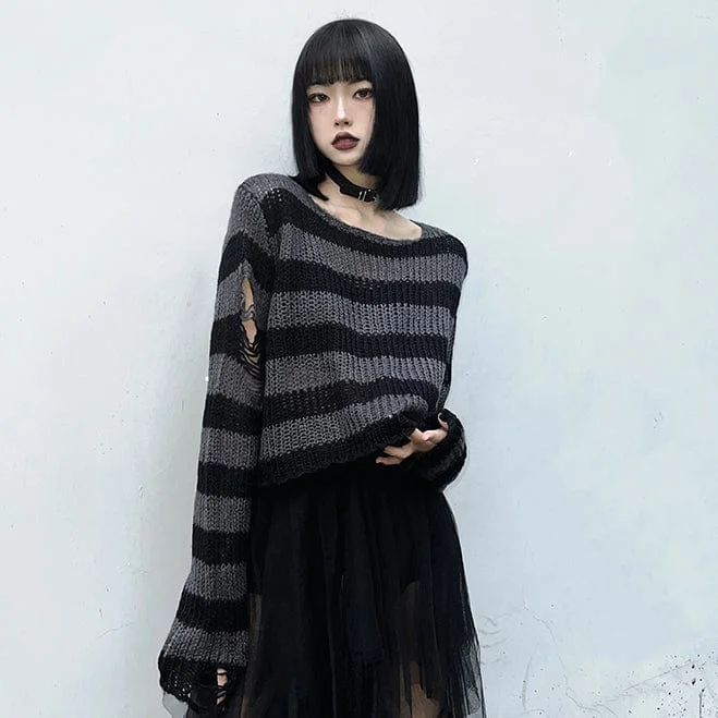 Women's Grunge Ripped Stripe Sweater