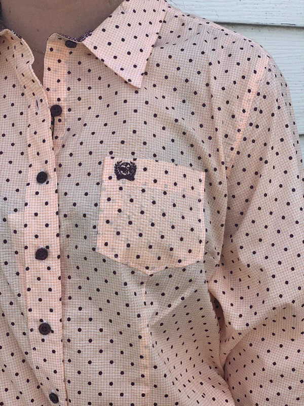 Women's Peach And Cranberry Dot Print Button-up Shirt