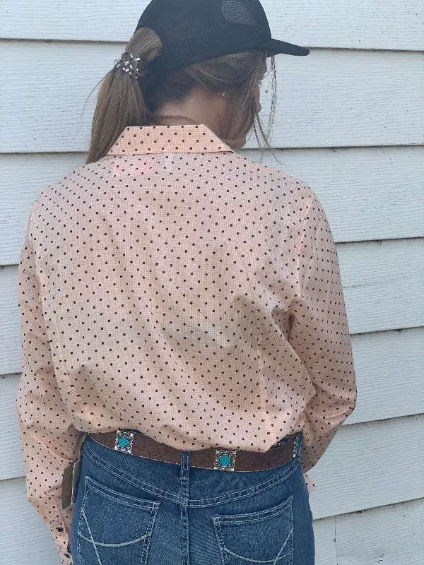 Women's Peach And Cranberry Dot Print Button-up Shirt