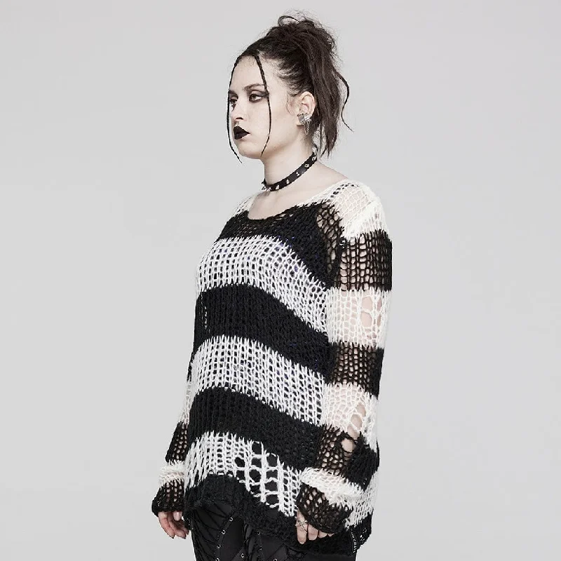 Women's Plus Size Punk Striped Knitted Sweater