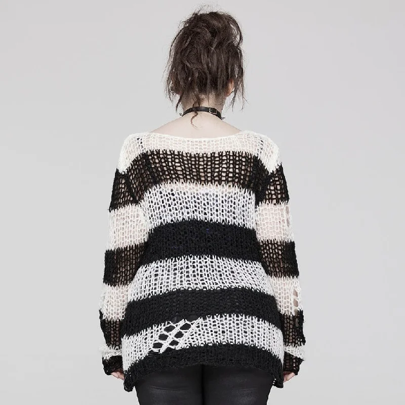 Women's Plus Size Punk Striped Knitted Sweater