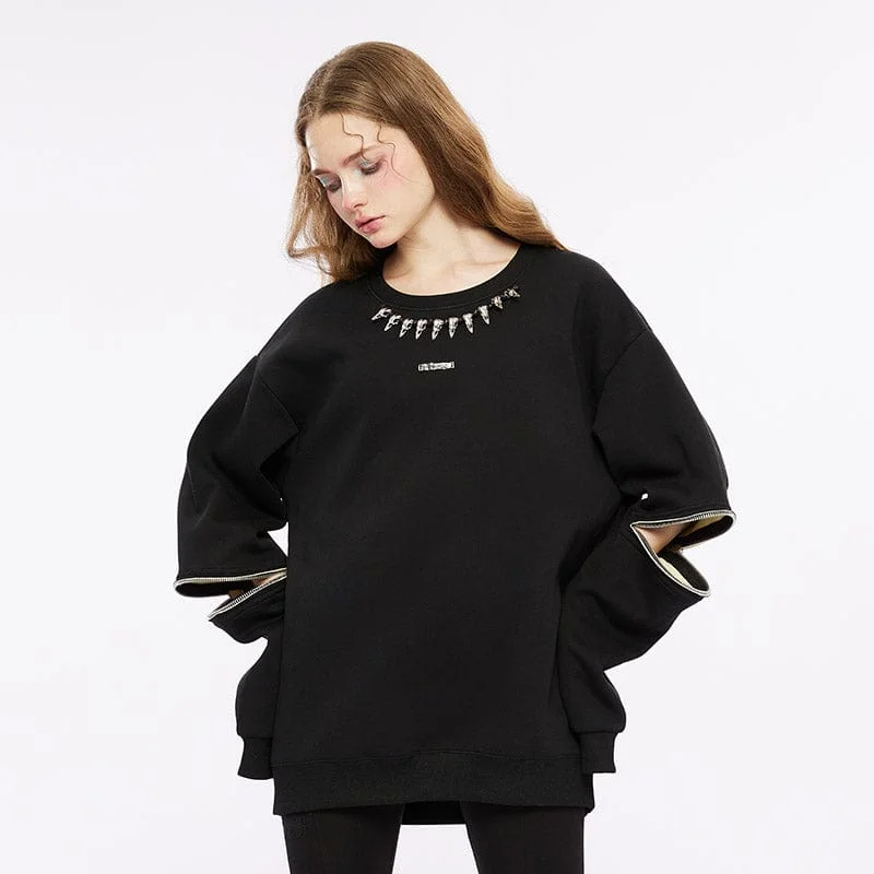 Women's Punk Skull Zipper Cutout Sweater