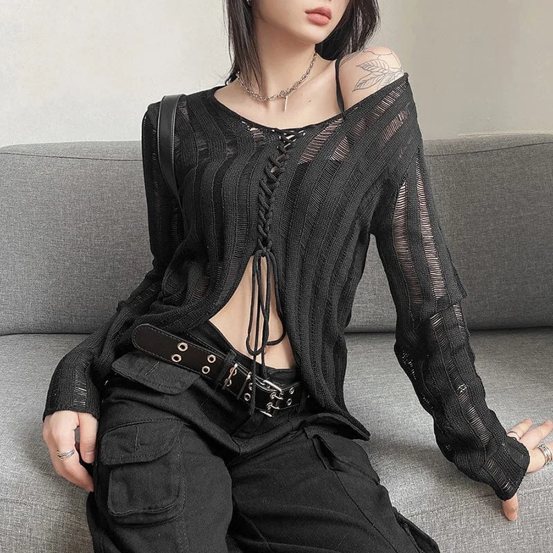 Women's Punk Strappy Split Sheer Sweater