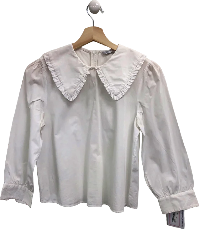 Zara White Ruffled Collar Blouse XS