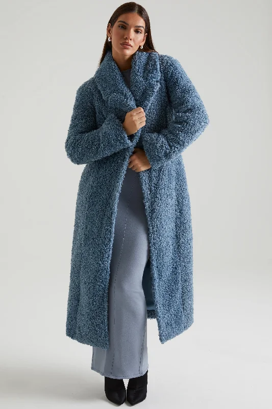 Long Shearling Coat in Blue