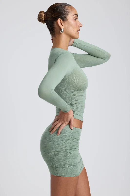 Modal Ruched Long-Sleeve Top in Sage Green