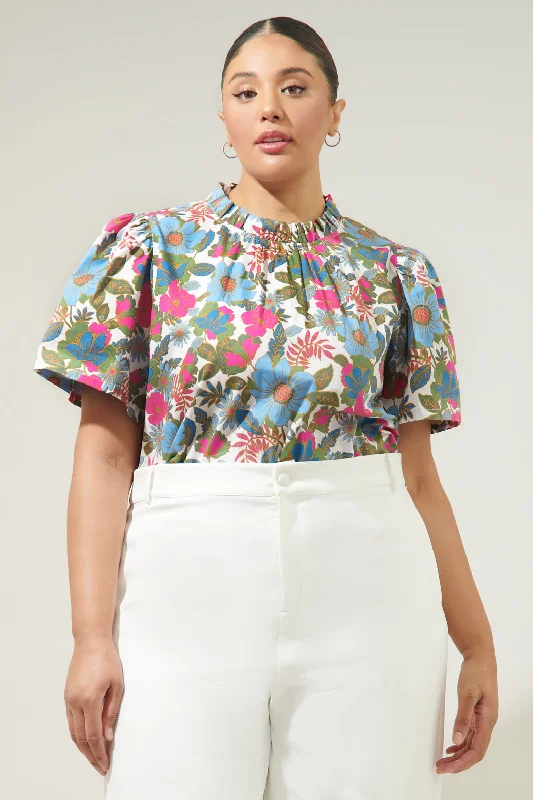 Avitall Floral Classic Ruffle Sleeve Top Curve