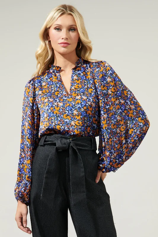 Begonia Floral Shimmy Balloon Sleeve Top