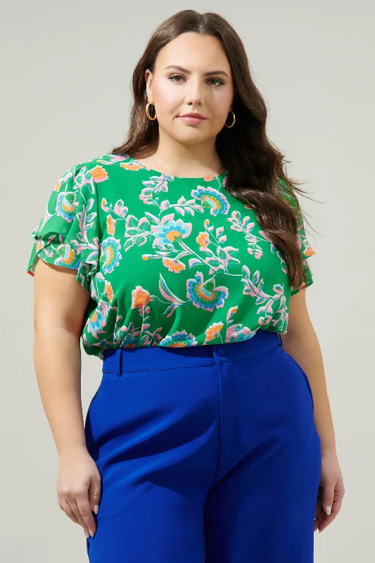 Belize Floral Deja Chiffon Blouse Curve