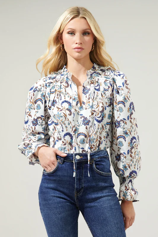 Blanche Floral Russo Pleated Long Sleeve Blouse