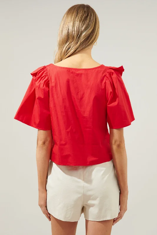 Careen Poplin Square Neck Ruffle Top