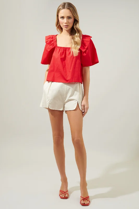 Careen Poplin Square Neck Ruffle Top